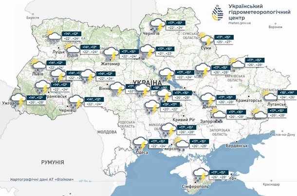 На території України очікуються грози та дощі у більшості регіонів
