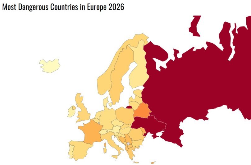 Європейський рейтинг безпеки 2026: лідери і позиція України серед найнебезпечніших країн континенту